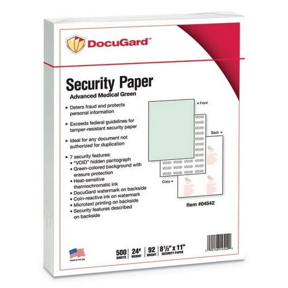 DocuGard Advanced Green Medical Security Paper, 7 Features, 8.5 x 11 Inches,24 lb, 500 Sheets (04542)