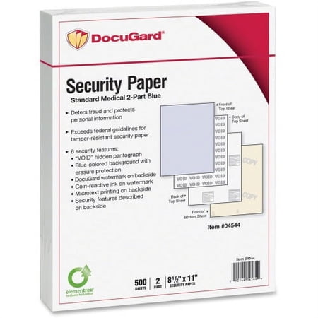 DocuGard Standard Security Paper for Printing Prescriptions & Preventing Fraud, 6 Features Letter - 8 1/2" x 11" - 24 lb Basis Weight - 250 / Pack - Blue, Canary