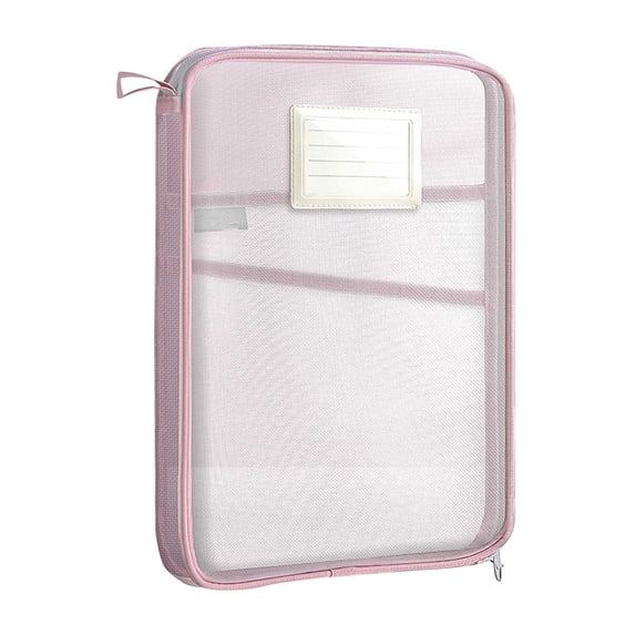 Document Bag A4, Tyeign Mesh Zipper Pouch Bag Transparent Exams Stationery Holder Storage Bag File Bag Large Capacity Pencil Pouch Office Supplies Document Bag with Lock Large File Pouch Pink