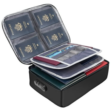Document Bag with Lock,3-Layer File Storage Case with Zipper,Document Safe Portable Travel Home Organizer Bag for Laptop,Files,Certificates,Gifts for Him,Black
