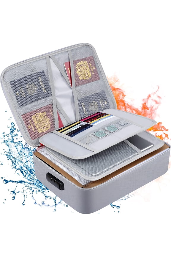 Document Bag with Lock,Fireproof 3-Layer File Storage Case with Water-Resistant Zipper,Document Safe Portable Travel Home Organizer Bag for Laptop with Lock