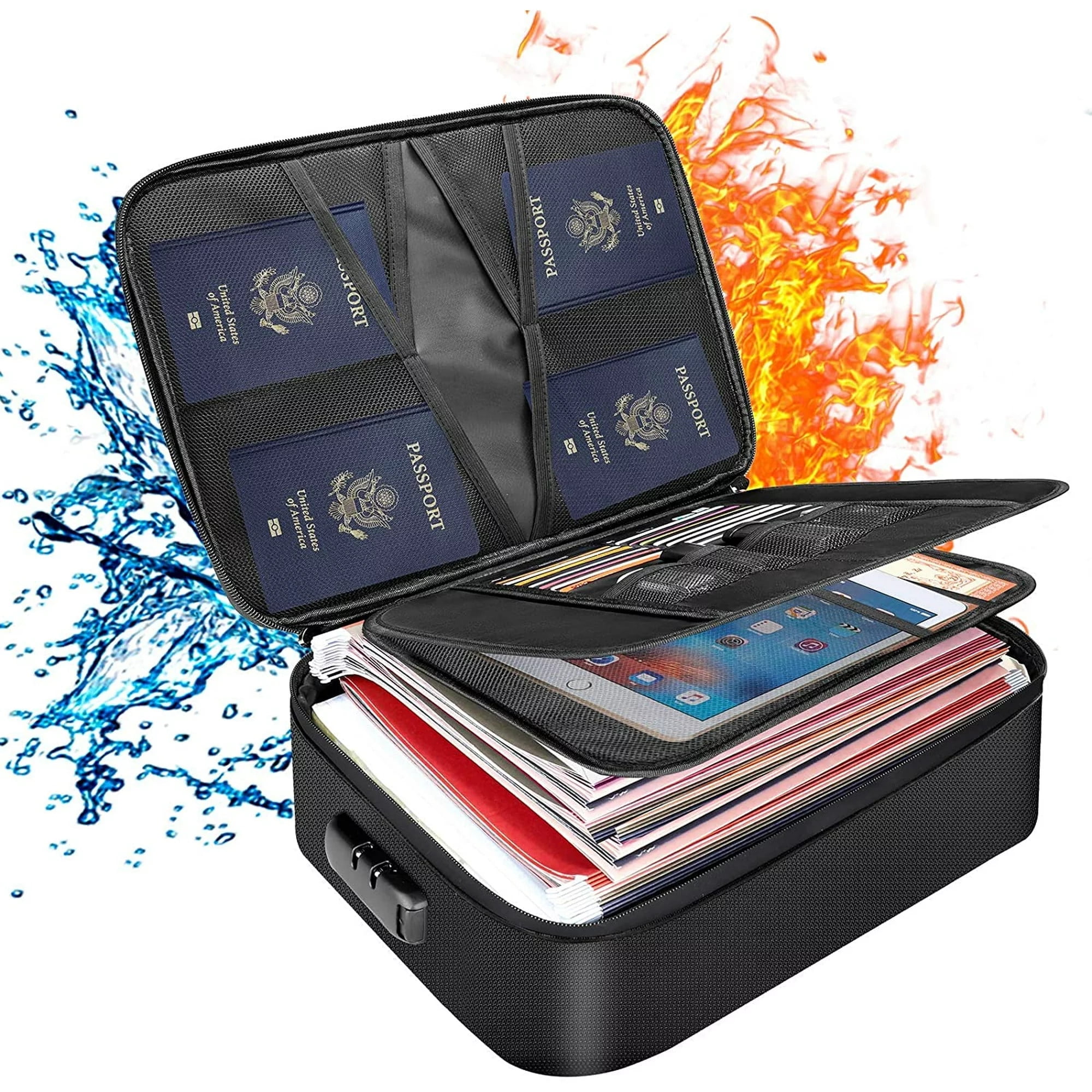 Fireproof Waterproof Document Bag 3 Layer File Storage Case with Lock Portable Travel Home Organizer Bag for Laptop Files Certificates Black Walmart