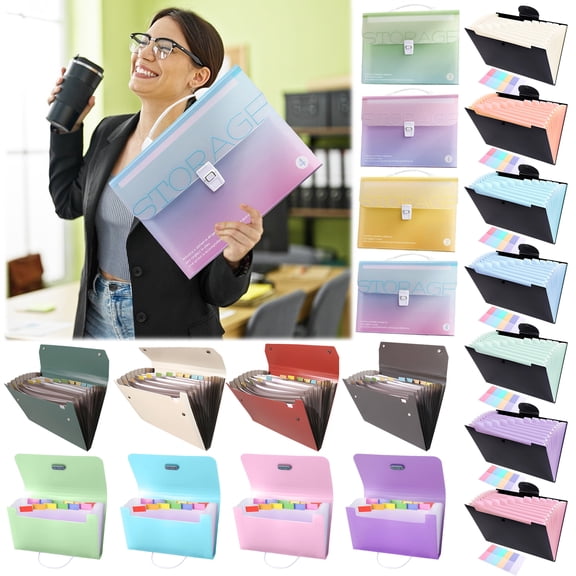 Document File, 13 Pockets, A4 Document Case, Multi-layer Folder, Large Capacity, Portable Briefcase, Sorting File with Buttons, KTFgvq
