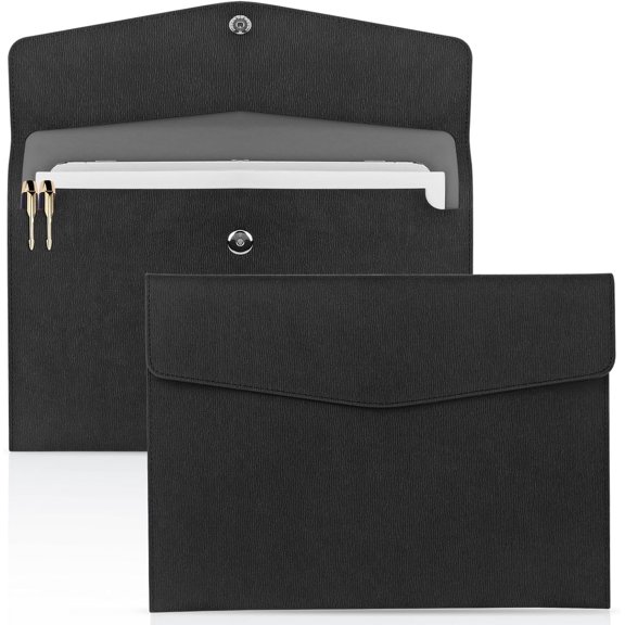 Document File Folder, Thin PU Leather A4 Envelope Folder File Document Organizer Storage Case, Filing Envelope Folder with Closure, Black