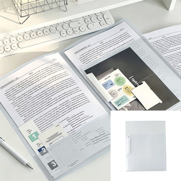 Document Folder, File Organizer, A4 Size 12.2 x 9.06 in, Waterproof Plastic, Double Inner Pockets, Side Clip, Subject Tabs, Thin Flat-Lay Writing Board