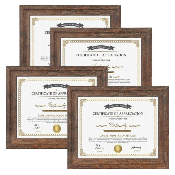Document Frame, 8.5x11 Certificate Frame 8.5 x 11, Diploma Frame 4 Pack, 8.5x11 Picture Frame Display Horizontal and Vertical for Wall and Tabletop