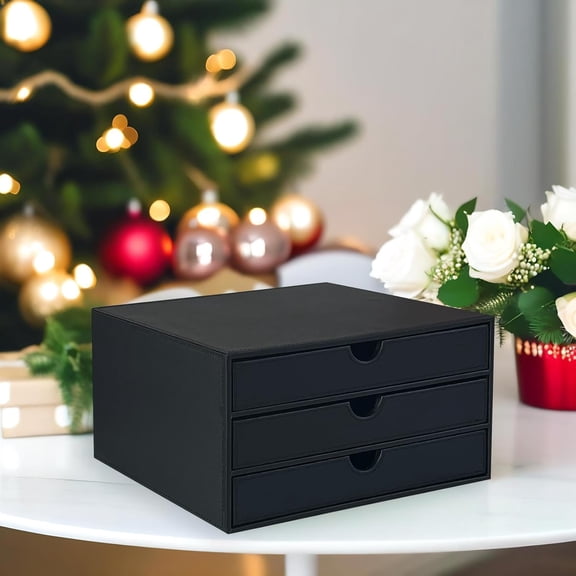 Document Organizer, 3-Drawer File Cabinet Document Storage Box, Office Desktop Filing Organizer, Black