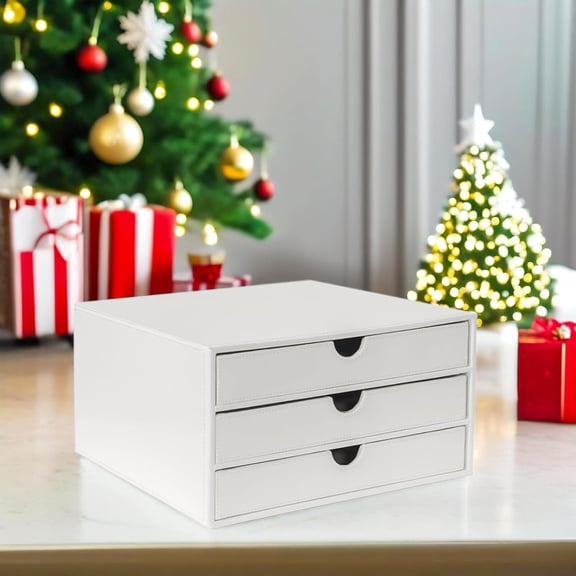 Document Organizer, 3-Drawer File Cabinet Document Storage Box, Office Desktop Filing Organizer, White