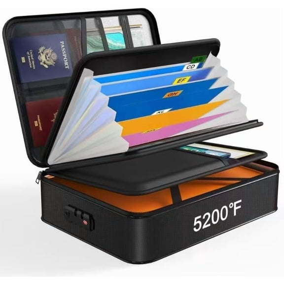 Document Organizer with 5200 Heat Insulated,15.0"x11.0"x4.3" Water Resistant and Fireproof Document Box,Portable Home Travel Safe Storage Box for Important Documents,File