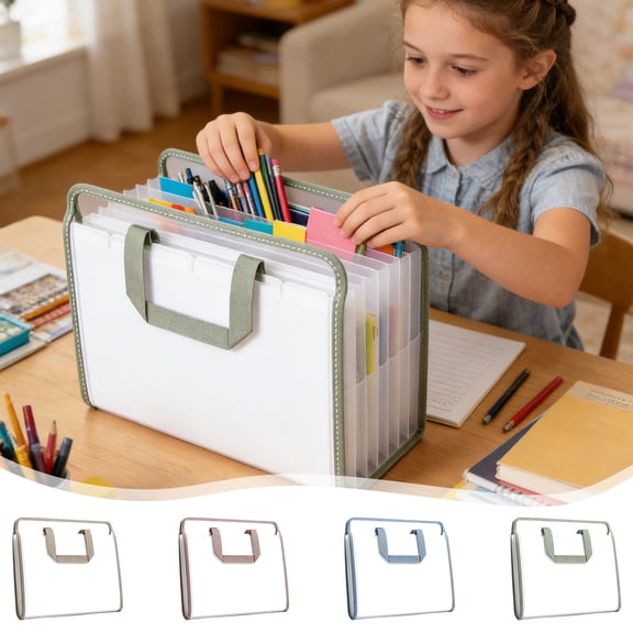 Document Organizer Accordion Folder with 13 Pockets, PVC Exam Paper Storage Bag with Handles for Students, Teachers, and Office Use (Blue)