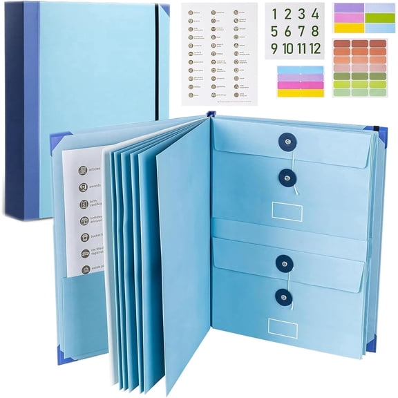 Document Organizer Binder – 12-Piece Set – Blue – A4 Compatible – Emergency Binder for Birth Certificates, IDs, Passports, Photos & Letters– 1.39 lbs – Life File Folder for Important Papers