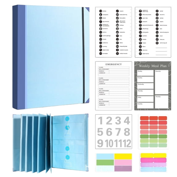 Document Organizer Binder Large Capacity Binder Organizer Folder for Important Documents Cute Binder with Labels Blue Thick 5cm