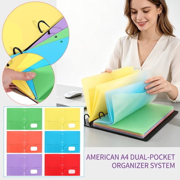 Document Organizer Folder, Red 3 Hole Plastic Pocket Folder for School Office, 19X12 Inch Folder with Pockets for Documents, 1 Pack Office and School Supplies