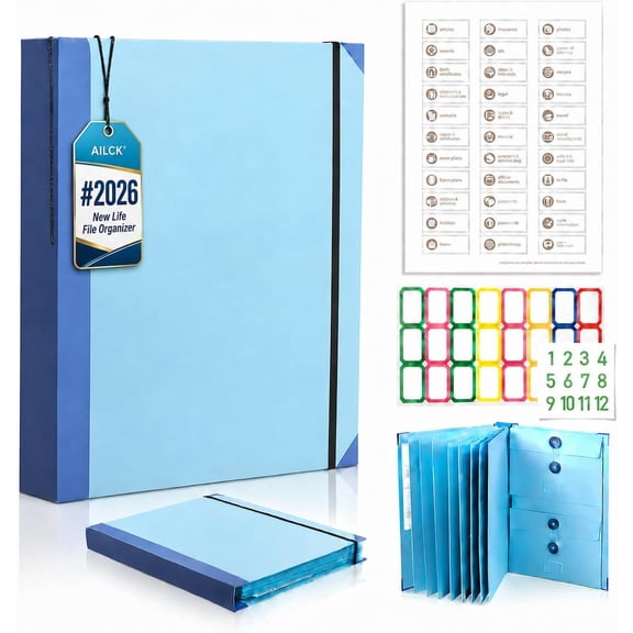 Document Organizer Important Portfolio Binder Record Holder in Case I Die Folder for Passport Travel Family Planner Coupon with Labels Folio Estate Planning Bill Pockets Notebook Wedding File (Blue)