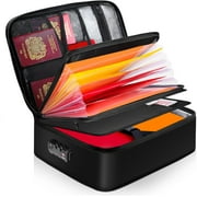 Document Organizer with Lock,15x11x4.3 Waterproof and Fireproof Document Box,Portable Home Travel Safe Storage Box for Important Documents,File and Birth Certificate