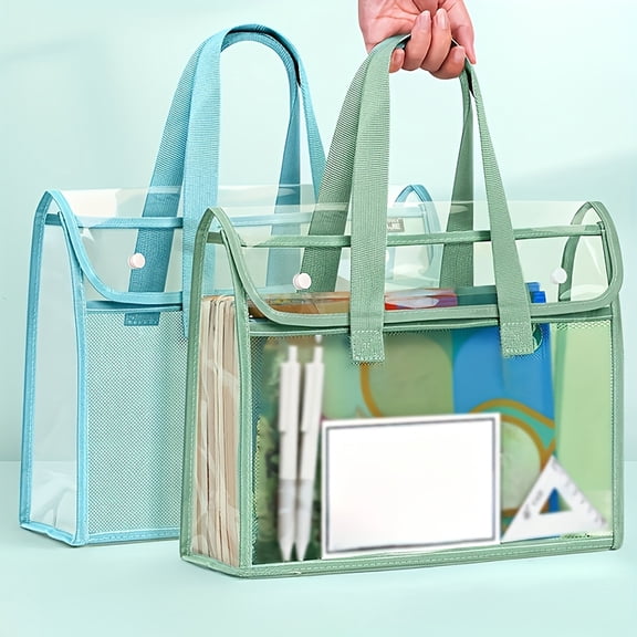 Document Storage Bag Large Capacity Waterproof Lightweight File Organizer with Durable Handles Double-Layer Clear Document Holder for Office Travel