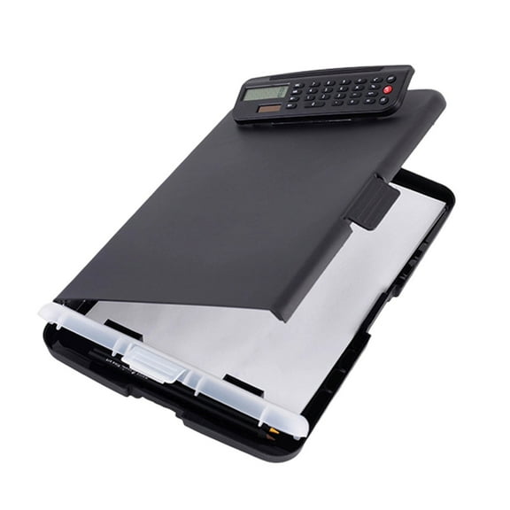 Document Storage Box with Clipboard and Calculator Space Saving File Organiser Case with Writing Board For Office School