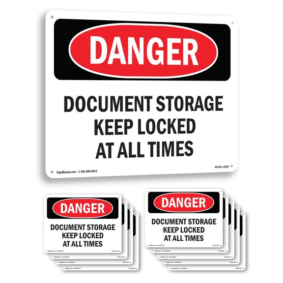 Document Storage Keep Locked At All Times OSHA Danger Aluminum Sign 10 Inch x 7 Inch - 10 Pack