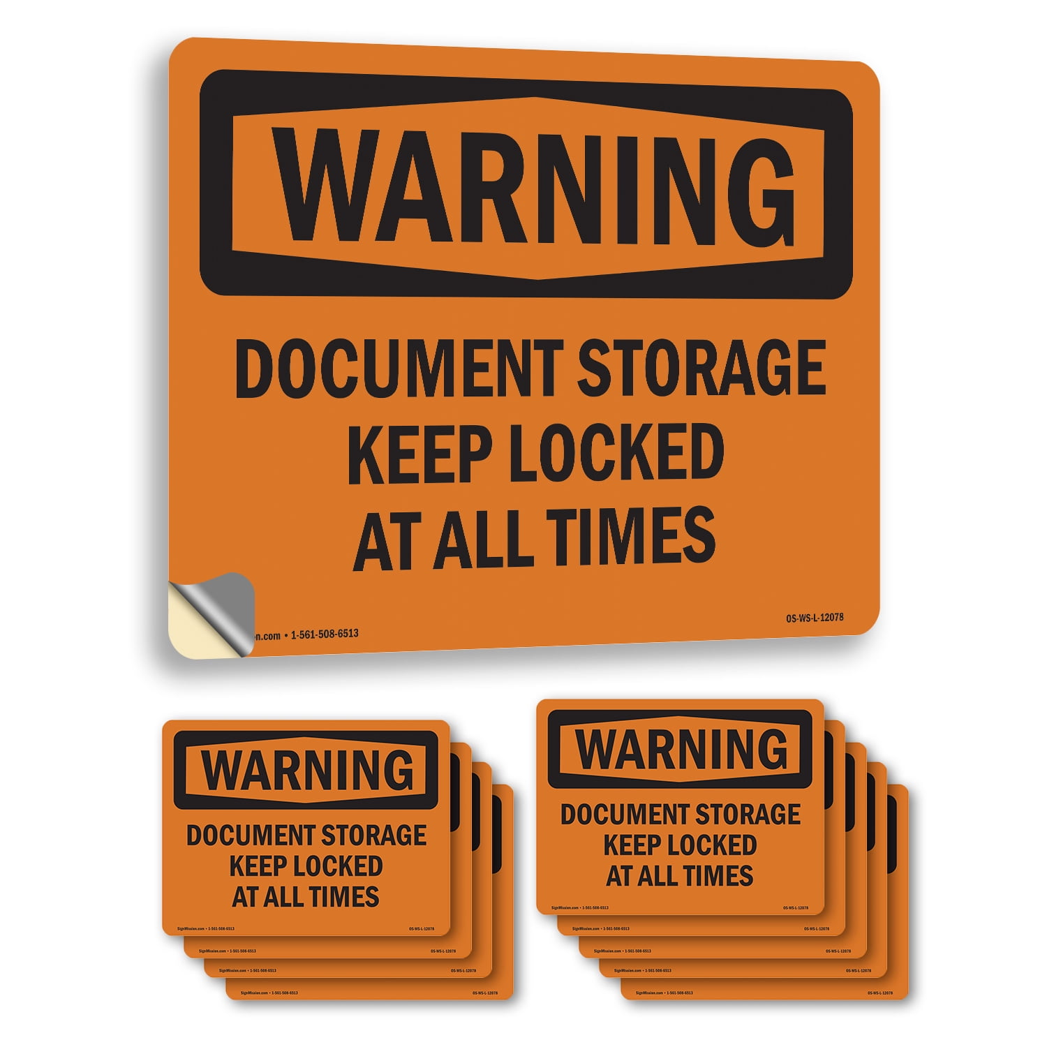 Document Storage Keep Locked At All Times OSHA WARNING Vinyl Decal ...