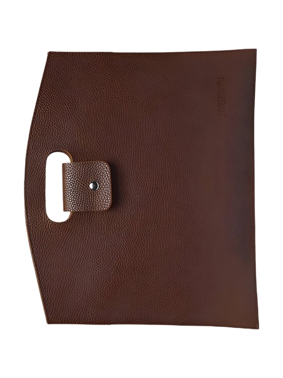 Document Tote Bag, Slim Leather Portfolio Bag for Women, Professional Business Tote with Metal-Adhering Snap Closure and Integrated Handles for Office Work, Brown Embossed Grain
