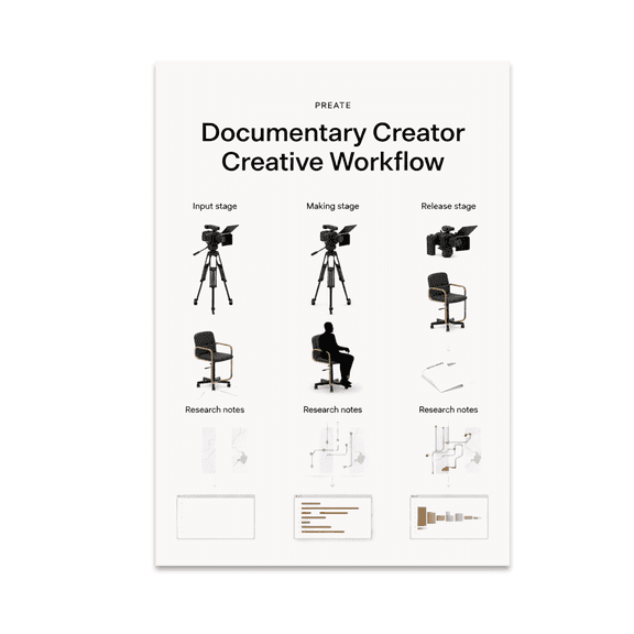Documentary Creator Workflow Poster, Documentary Filmmakers, Classrooms, Studios, and Creative Workspaces, 13x19 Glossy Paper
