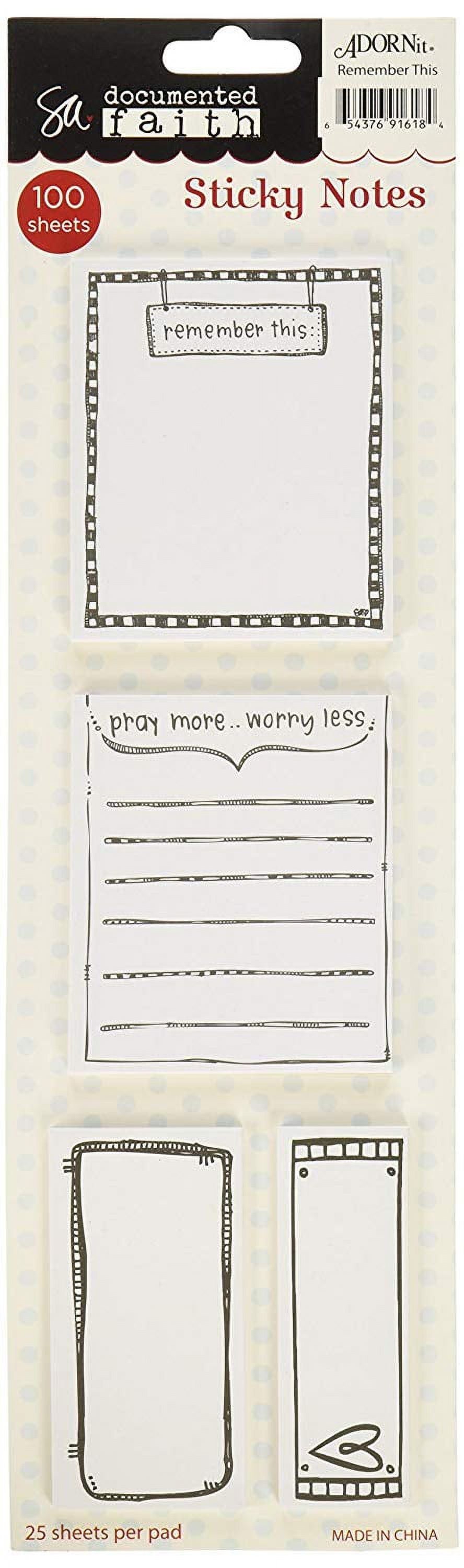 Documented Faith Sticky Notes 4/Pkg-Remember This, Pk 3, Adorn-It ...