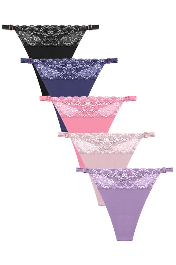 6 Pack Seamless Thong for Women No Show Stretch Underwear Lace Hipster Invisible Cheeky Adjustable Panties S-XL