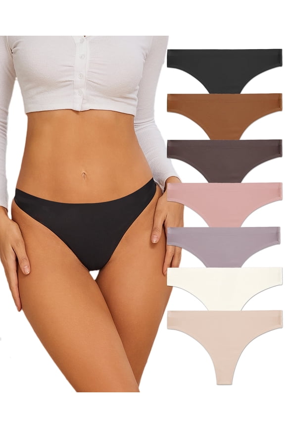 7-Pack Seamless Thong for Womens V-Waisted No Show Thong Seamless Panties Breathable Comfortable Underwear Women