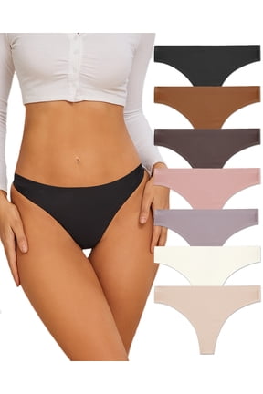 7-Pack Seamless Thong for Womens V-Waisted No Show Thong Seamless Panties Breathable Comfortable Underwear Women