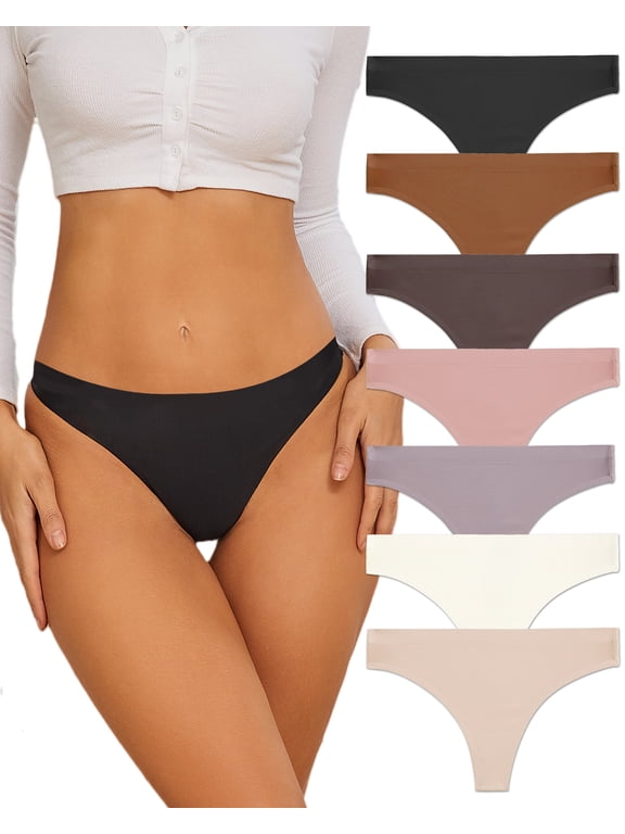 7-Pack Seamless Thong for Womens V-Waisted No Show Thong Seamless Panties Breathable Comfortable Underwear Women