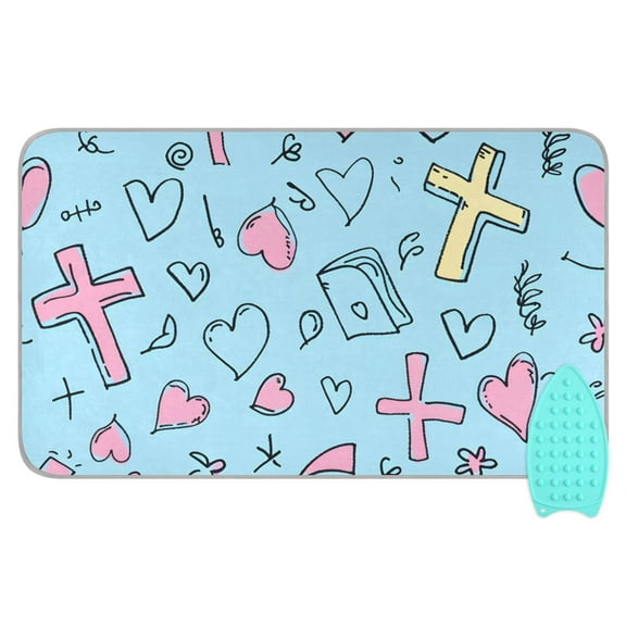 Doddle Crosses Bibles Hearts Ironing Mat Blanket Portable Travel Ironing Pad Heat Resistant Pad 47.2" x 27.6”