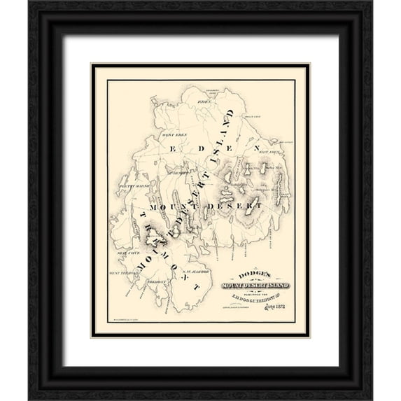 Dodge 20x24 Black Ornate Wood Framed with Double Matting Museum Art Print Titled - Mount Desert Island Maine - Dodge 1872