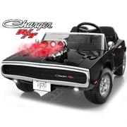 Dodge 24V 2 Seater Ride on Car with Remote Control/Bluetooth, Dodge Charger R/T 1970 Battery Powered Ride on w/4-Wheel Suspension, Electric Car for Kids Toddler, Black