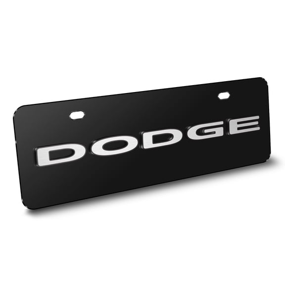 Dodge 3D Logo 12" x 4.25" European Look Black Half-Size Stainless Steel License Plate