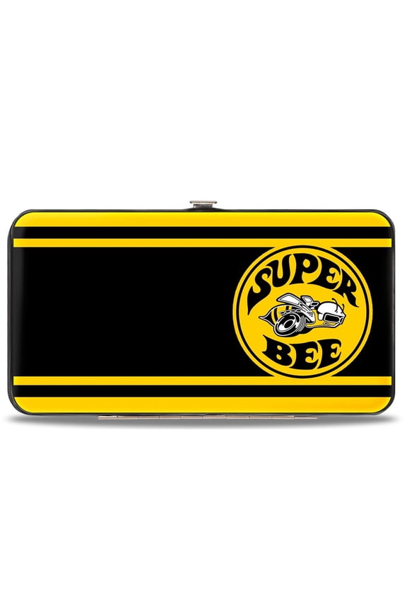 Dodge Wallet, Hinged, Super Bee Logo Stripes Black Yellow, Vegan Leather