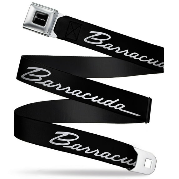 Dodge Belt, Seatbelt Buckle Belt, Barracuda Script Logo Black Silver, Youth 22 to 32 Inches
