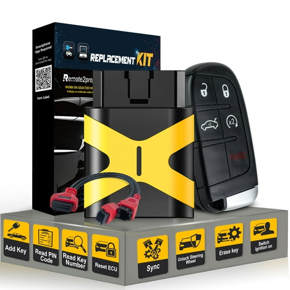 Dodge Car Key Programmer Tool/Bluetooth/12+8 Cable Adapter and Keyless Entry Remote Replacement for 2018+ Dodge/Challenger/Charger/Chr-ysler with FCC: M3N-40821302