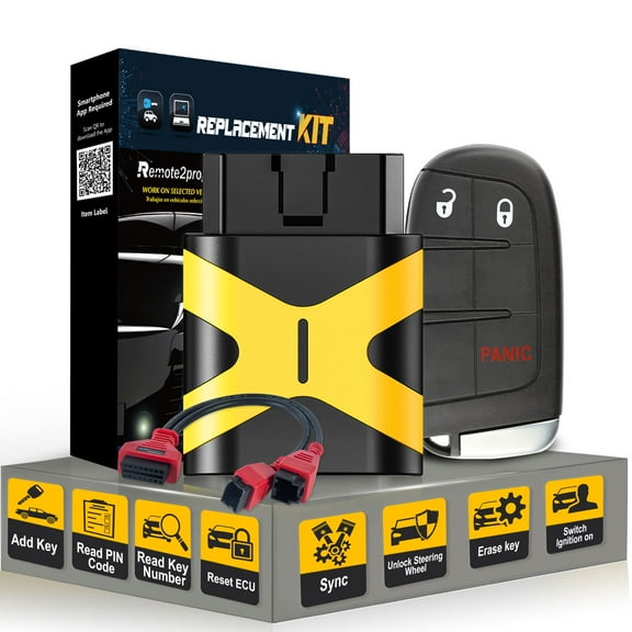 Dodge Car Key Programmer Tool/Bluetooth/12+8 Cable Adapter and Keyless Entry Remote Replacement for 2018+ Dodge Dart/Durango/Journey with FCC: M3N-40821302