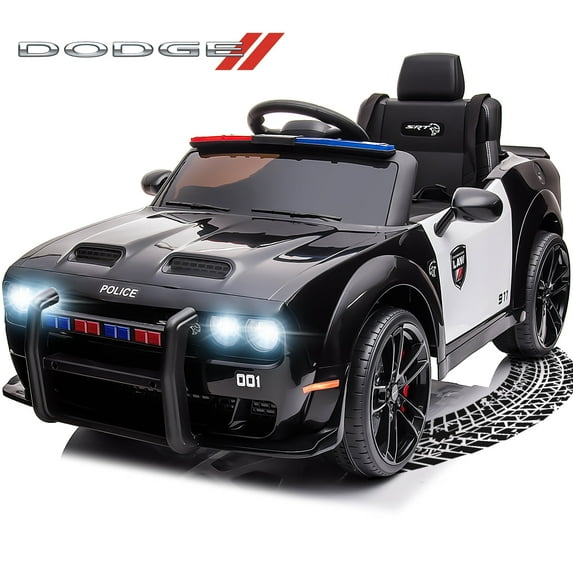 Dodge Challenger 12 V Powered Ride on Car with Remote Control, SRT Hellcat Police Car Toys for Kids, Black