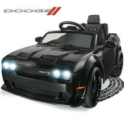Dodge Challenger 12 V Powered Ride On Car with Remote Control, SRT Hellcat Toys for Kids, Black
