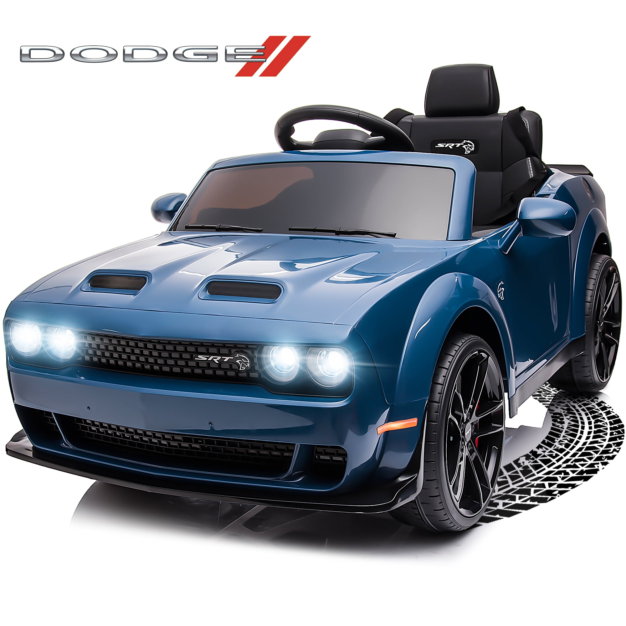 Dodge Challenger 12 V Powered Ride On Car with Remote Control, SRT Hellcat  Toys for Kids, Blue 