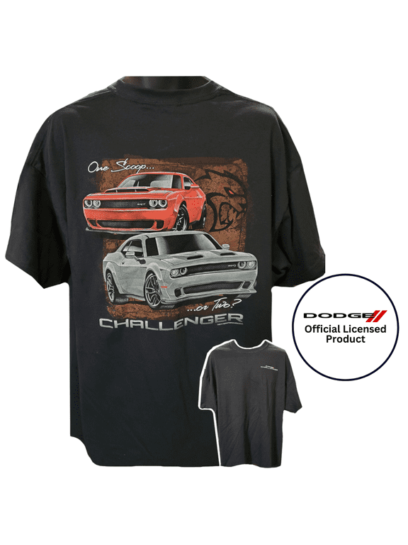 Dodge Challenger 2 Scoops SRT Hellcat Cotton T-Shirt Black Official Licensed (2XL)