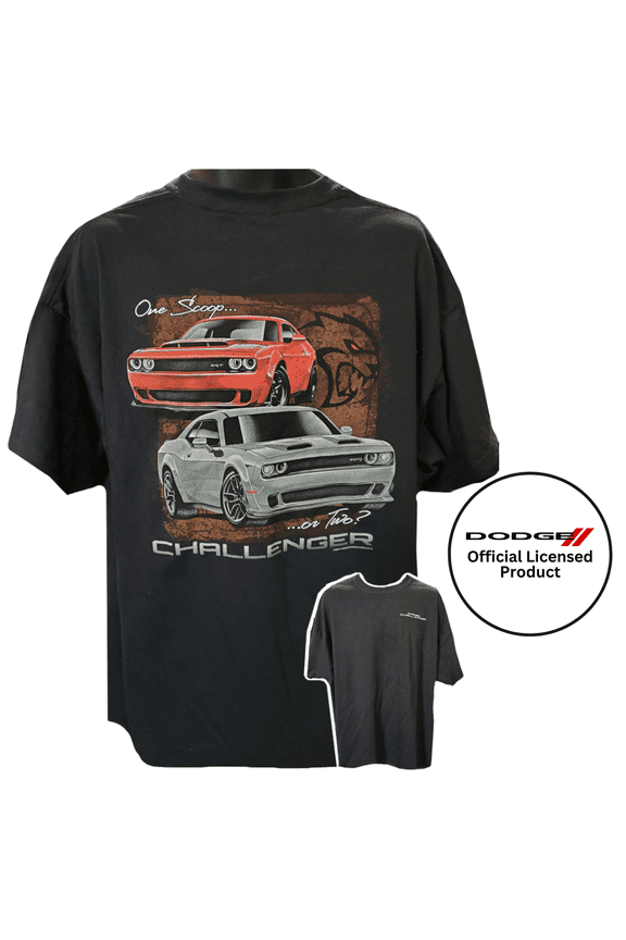 Dodge Challenger 2 Scoops SRT Hellcat Cotton T-Shirt Black Official Licensed (L)