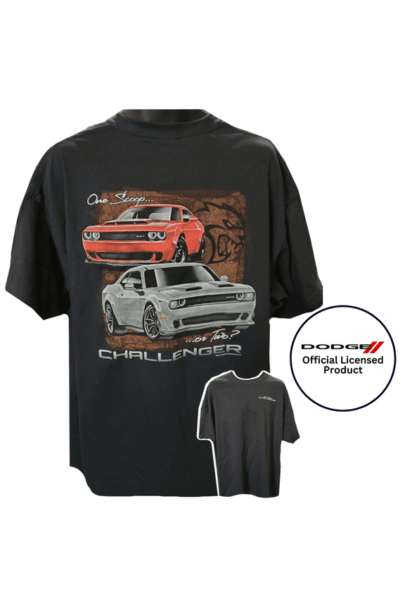 Dodge Challenger 2 Scoops SRT Hellcat Cotton T-Shirt Black Official Licensed (M)