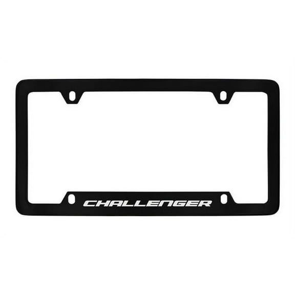Dodge Challenger Black Coated Metal Bottom Engraved License Plate Frame Holder