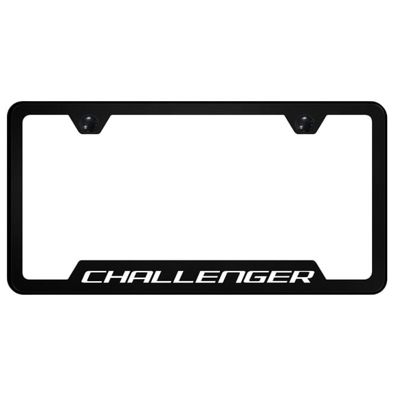 Dodg Challenger License Notched Plate Frame Logo on Black Polycarbonate