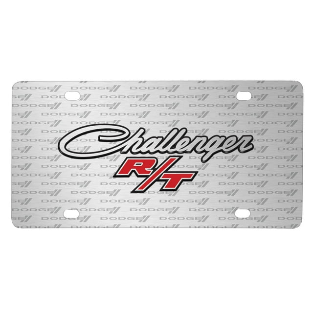 Dodge Challenger R/T Classic 3D Logo on Logo Pattern Brushed Metal License Plate