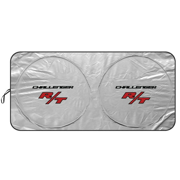 Dodge Challenger R/T Logo Universal Fit One-Piece Easy Folding Silver Reflective Fabric Windshield Sun Shade (size: 64"x 32")