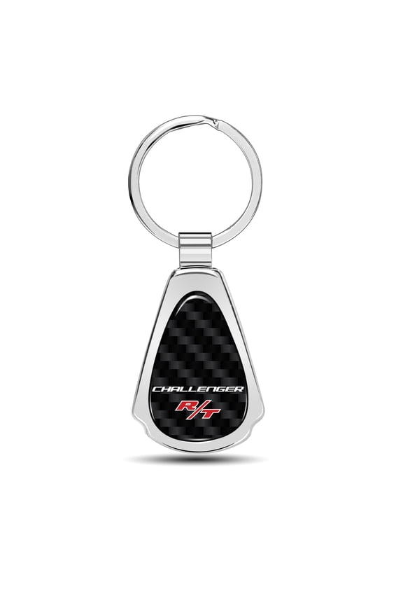 Dodge Challenger R/T Real Black Carbon Fiber Chrome Metal Teardrop Key Chain