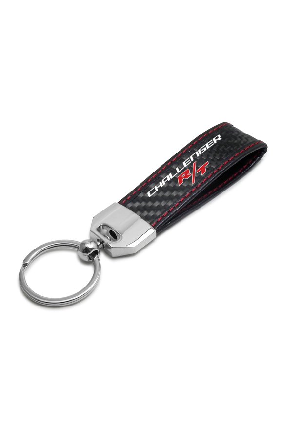 Dodge Challenger R/T Real Black Carbon Fiber Loop Strap Key Chain with Red Stitching